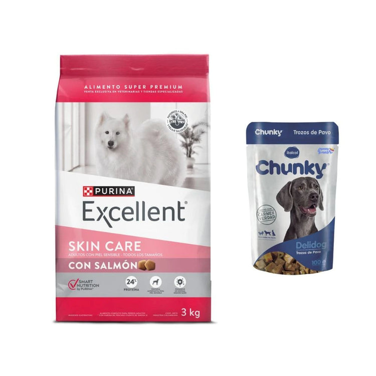 Combo Black Friday: Purina Excellent Skin Care Perros 8 Kg + Chunky Delidog Pavo - PetsPlaza
