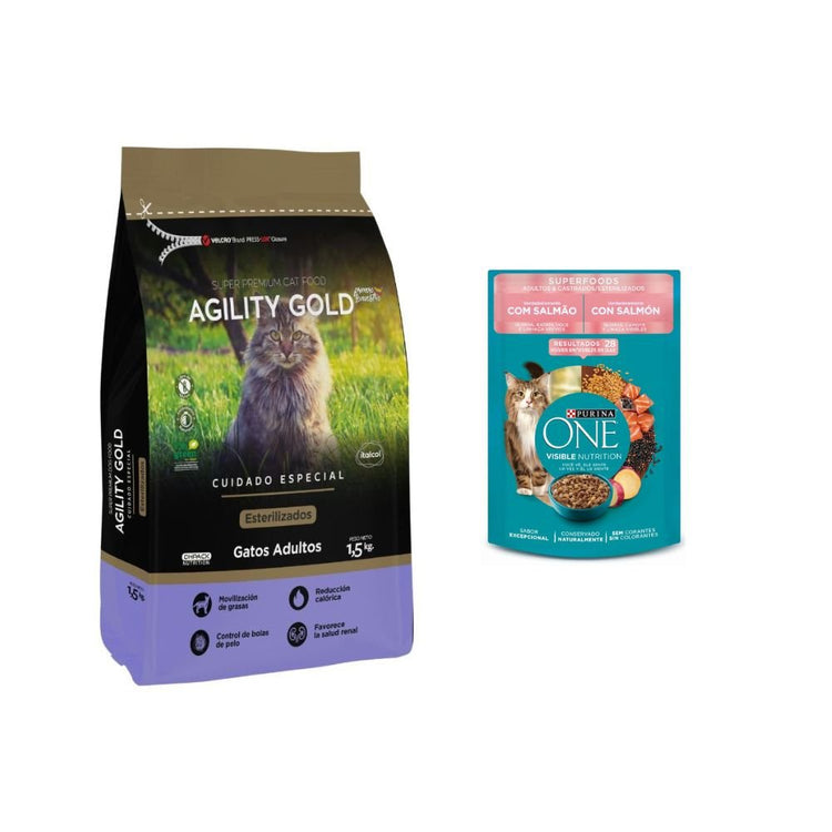 Combo Black Friday: Combo Esterilizados: Agility Gold 1.5 Kg + Purina One Superfoods - PetsPlaza