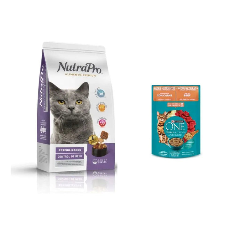 Combo Black Friday: Combo Gatos Esterilizados: Nutrapro 2 kg + Purina One Gratis - PetsPlaza