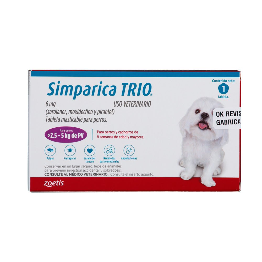 Simparica Trío X 1 Tab (2.5 - 5 kg) - PetsPlaza