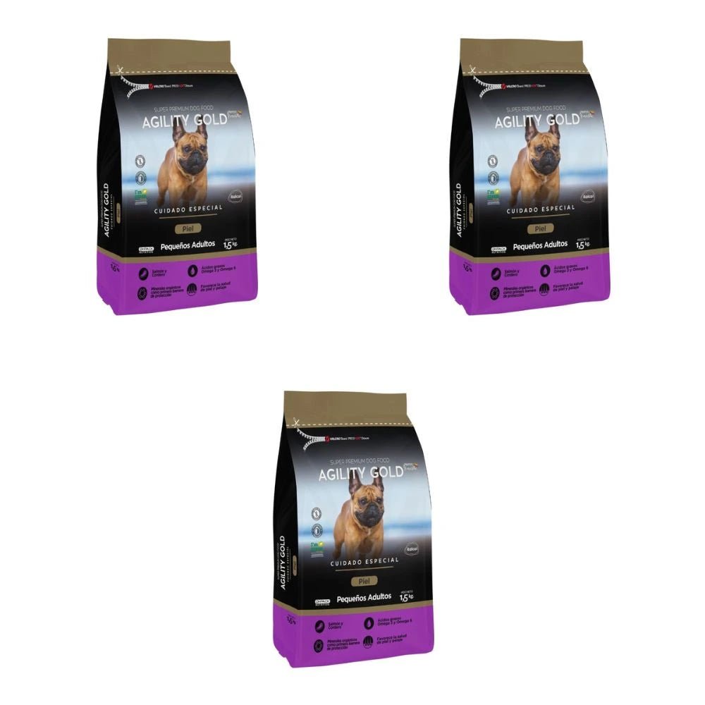 Combo Black Friday: ¡Combo 3 Pack Agility Gold Pequeños Adultos Piel Sensible 1.5 Kg – Último al 50%! - PetsPlaza