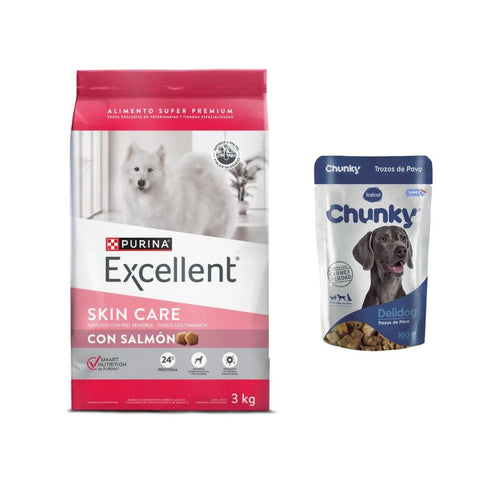 Combo Black Friday: Purina Excellent Skin Care Perros 8 Kg + Chunky Delidog Pavo - PetsPlaza