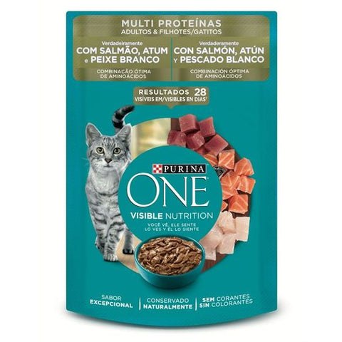 Purina One Multi Proteínas para Gatos y Gatitos Salmón, Atún & Pescado Blanco