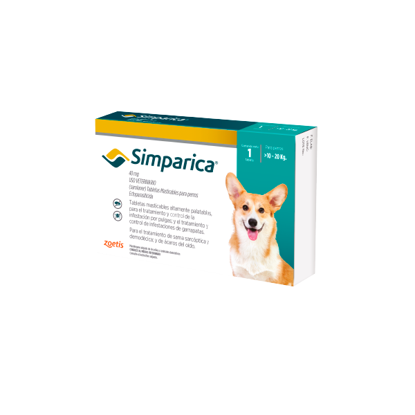 Simparica 40 mg X 1 Tab - Perros de 10 Hasta 20 Kg