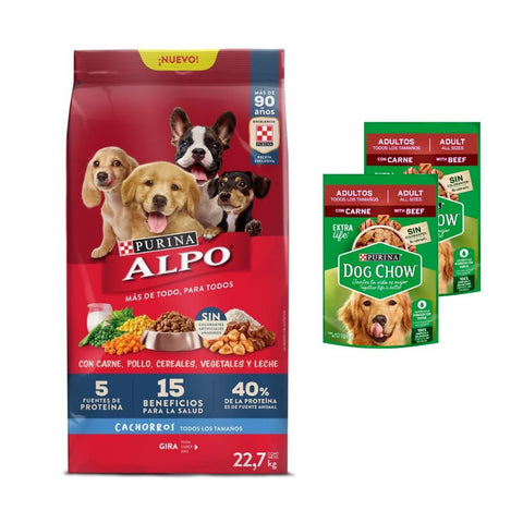 Combo Black Friday: Alpo Cachorros Todos los Tamaños 22.7 Kg + 2 Dog Chow Trozos Pollo - PetsPlaza