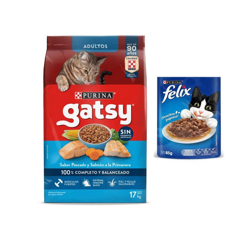 Combo Black Friday: Combo Gatsy: 17 Kg Pescado y Salmón + 3 Sobres Felix - PetsPlaza