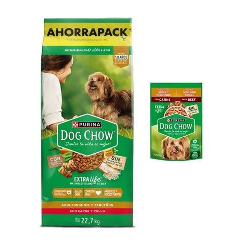 Combo Black Friday: Dog Chow de Carne Minis y Pequeños 20 kg + 3 Trozos - PetsPlaza